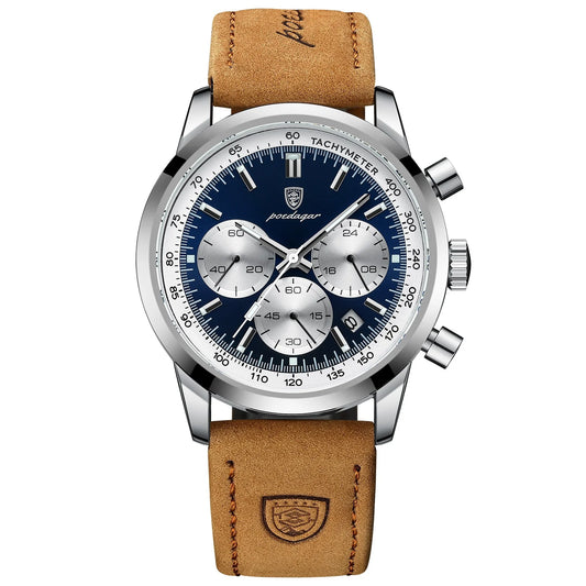 POEDAGAR 921 Montre de luxe pour homme, chronographe étanche de haute qualité, en cuir, à quartz, décontractée